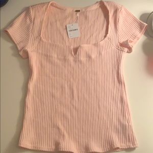 Free People ribbed square neck short sleeve top